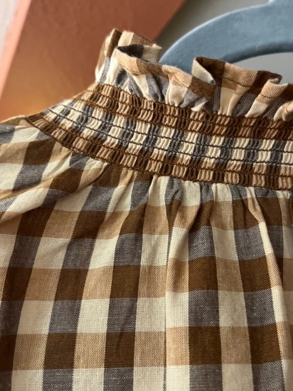 TOAST Gingham Cotton Smocked Blouse UK S/M oversized GUC - Picture 2 of 8
